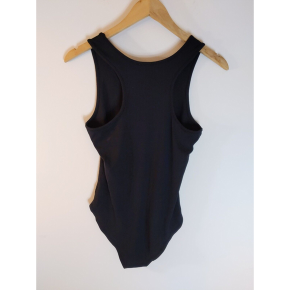 MANGOPOP Women Scoop Neck Sleeveless Ribbed Racerback Bodysuit Black Size Large - Picture 2 of 3